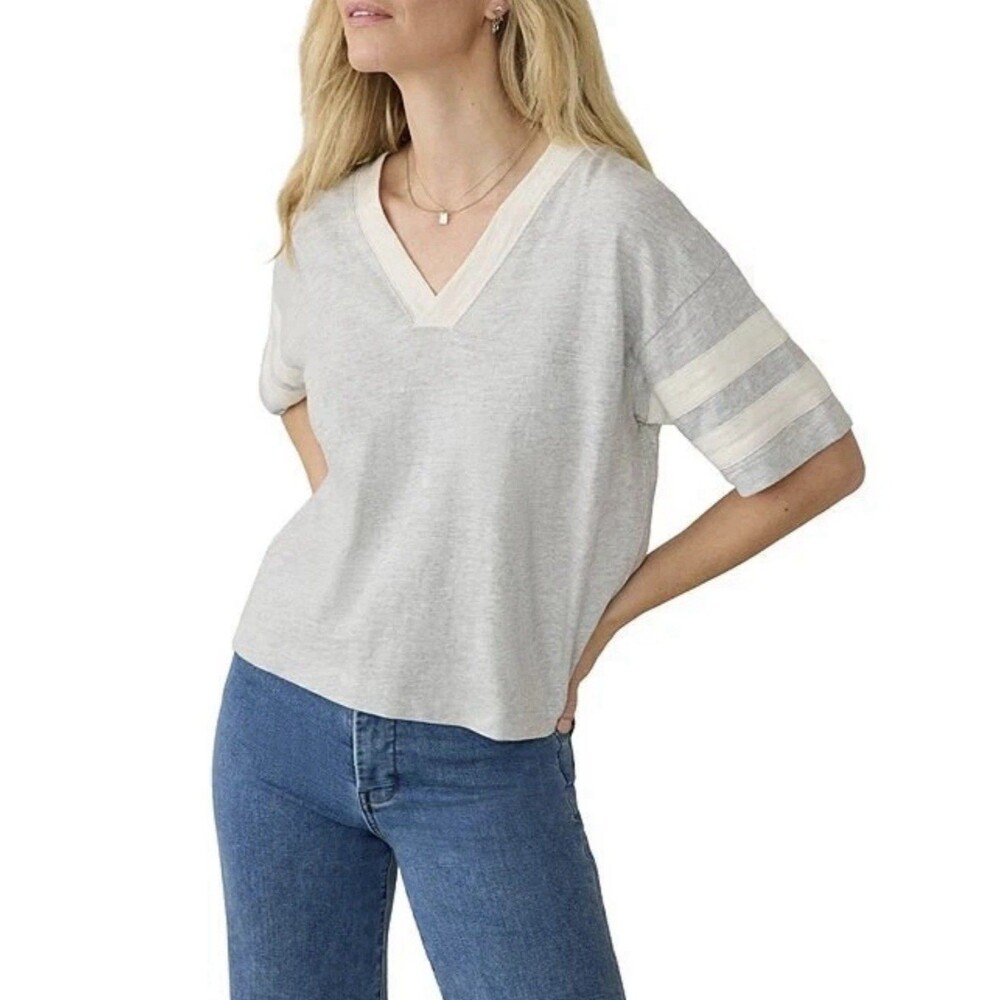 Faherty Sunwashed Gray Varsity T-Shirt Womens M College Football Organic Cotton